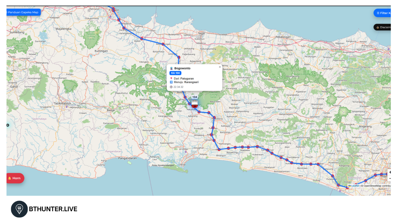 Pantau Perjalanan Semua Kereta Api Secara Real-Time di BTHunter (Menu Peta)