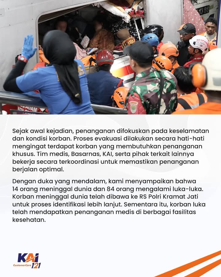 Foto Insiden Kecelakaan kereta api KA 4 ARGO BROMO ANGGREK DAN KRL 5568 di Indonesia